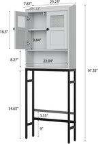 Over The Toilet Storage Cabinet, Bathroom Organizer Over Toilet with Double Doors and Soft Hinges Above Toilet Bathroom Storage Shelf Over The Toilet Storage (Gray)