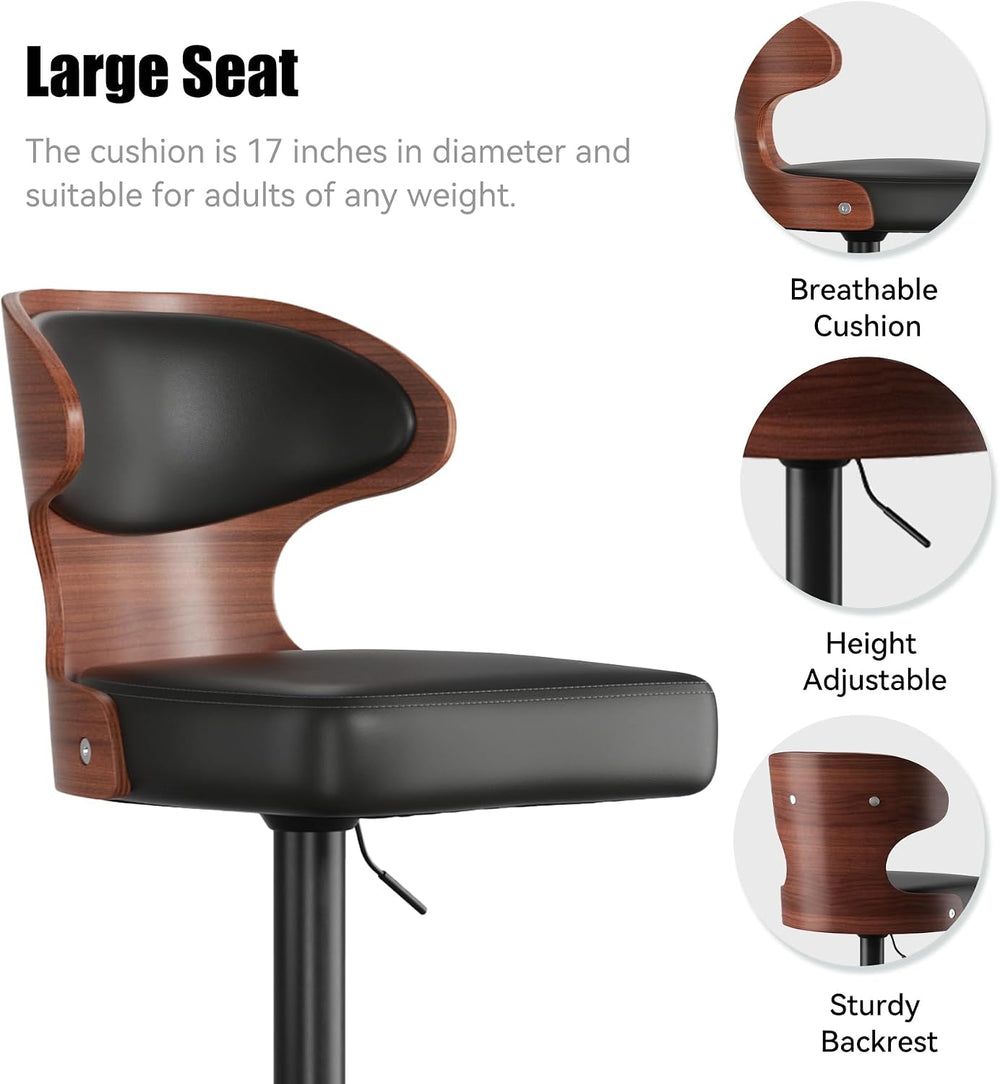 Swivel Bar Stools Set of 2,Adjustable Height Bentwood Barstools
