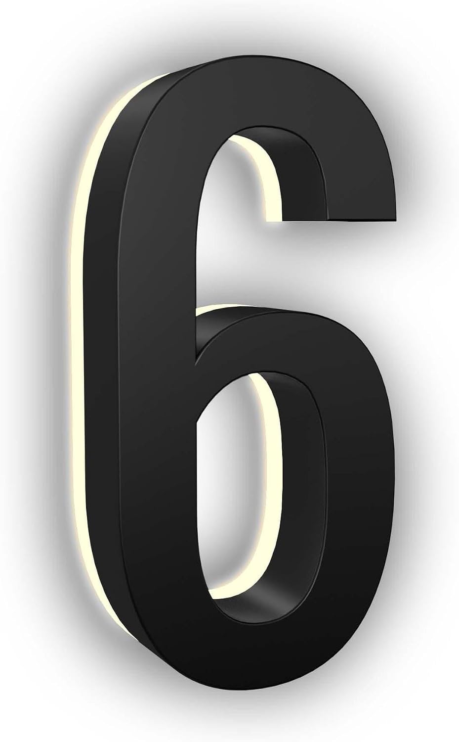 7 Inch Backlit LED House Number, ABS Polymer, 2700K Warm Light (6, Black)