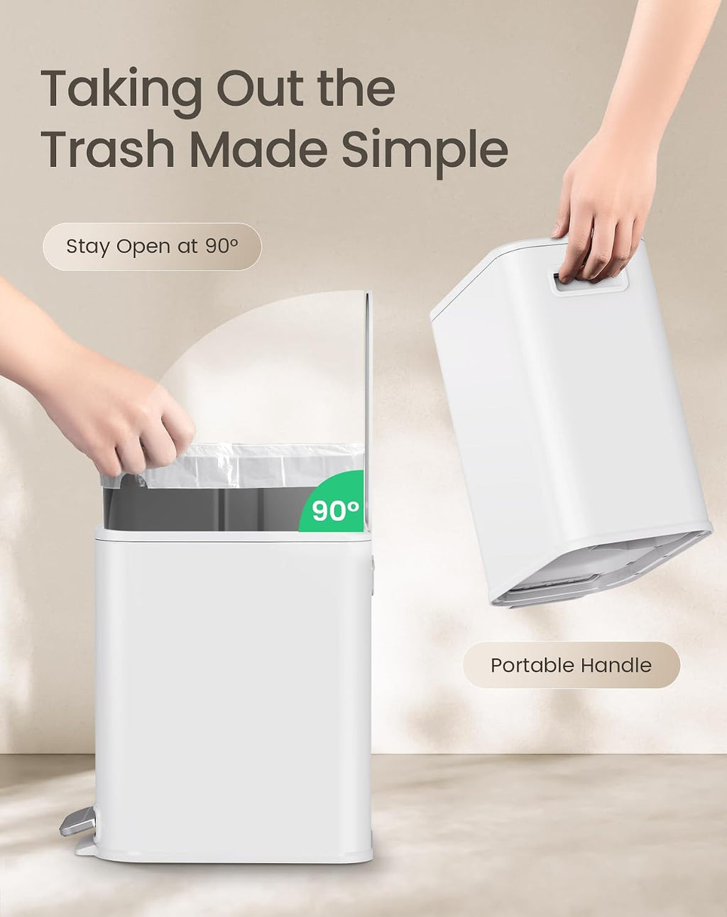 Cesun Small Bathroom Trash Can with Lid Soft Close, Step Pedal, 5 Liter / 1.3 Gallon Stainless Steel Garbage Can with Removable Inner Bucket, Waste Basket for Bathroom, Bedroom (White)