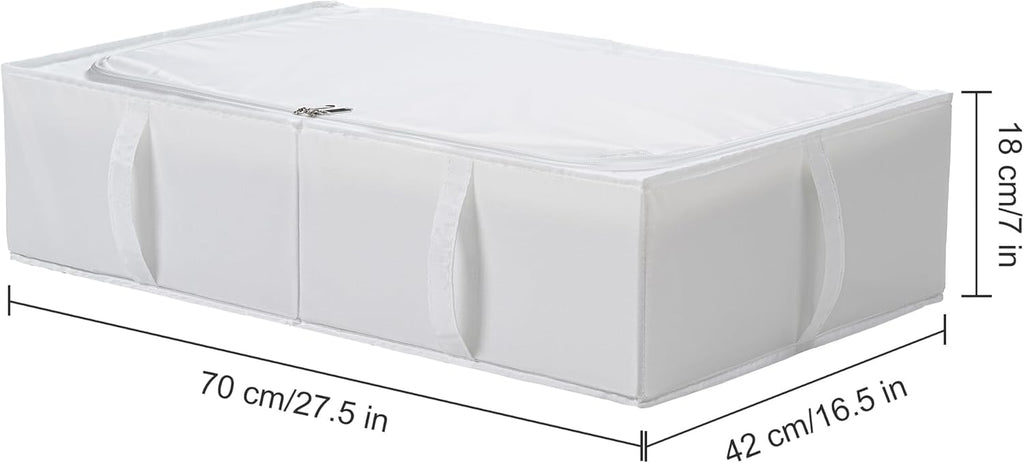 TYEERS Under Bed Storage Containers, Durable Fabric, Washable, Collapsible, Under Bed Storage Bins for Clothes, Blankets, Sheets, Shoes, 27.5x16.5x7 Inches, 4-Pack, White