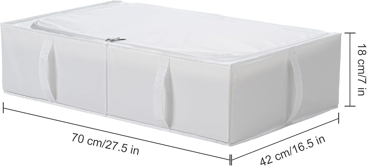 TYEERS Under Bed Storage Containers, Durable Fabric, Washable, Collapsible, Under Bed Storage Bins for Clothes, Blankets, Sheets, Shoes, 27.5x16.5x7 Inches, 4-Pack, White