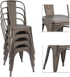 Devoko Metal Indoor-Outdoor Chairs Distressed Style Kitchen Dining Chairs Stackable Side Chair with Back Set of 4 (Gun)