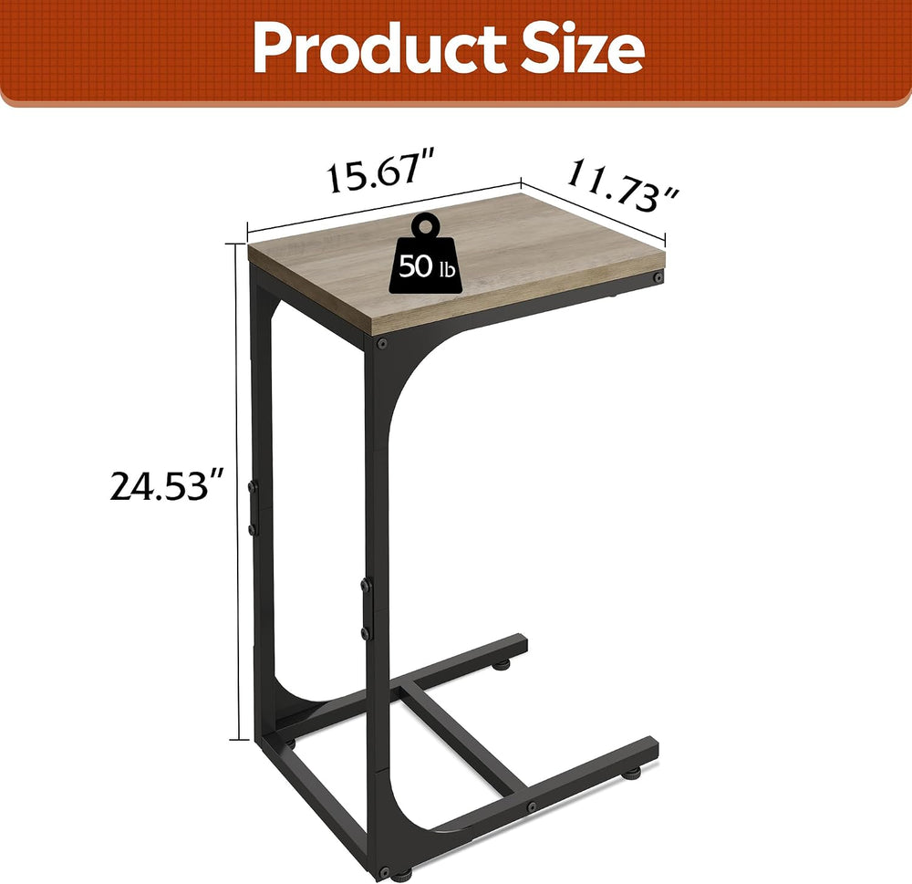 WLIVE C Shaped End Table, Small Couch Side Tables with Metal Frame, Sofa Tabl...