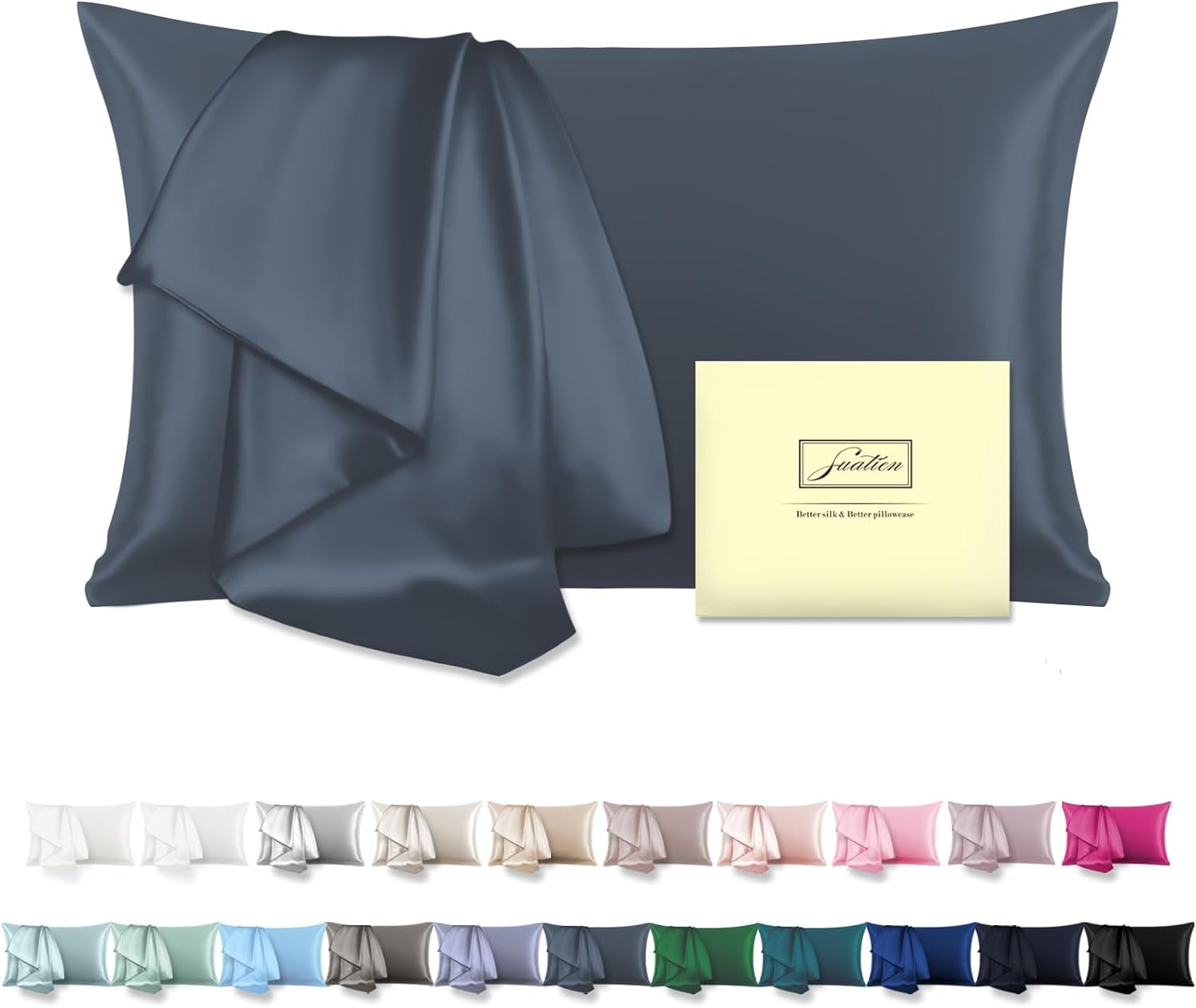 Mulberry Silk Pillow Cases for Hair and Skin Queen Size Silk Pillowcase with Zipper Soft Breathable Smooth Cooling Satin Silk Pillow Covers for Sleeping (Space Grey,20"X 30",1Pcs)
