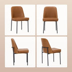 COLAMY Dining Chairs Set of 2, Modern Dining Chair, Leather Upholstered Dining Chairs, Kitchen Chairs with Curved Back and Metal Legs for Dining Room Kitchen Restaurant, Brown