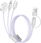 Temdan for Travel Vacation Essentials,3 in 2 USB C Cable for Apple Watch Charger/iPhone 17 Charger/Lightning,Multi Charging Cable Cord,Camping Essentials,Designed for iWatch &iPhone 16-12-5FT Purple