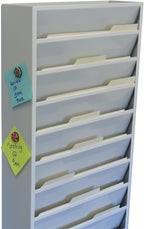 Displays2go Office File Folder Wall Rack, 11 Tiered Pockets, Medical Chart Folders (Putty/Powder Coated Steel)