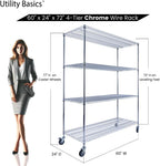 NSF Commercial 4-Tier Wire Shelving with Wheels, 60"x24"x72" Heavy Duty Metal Shelves 3200 lbs Max Capacity, Chrome Storage Rack for Garage Kitchen Pantry Warehouse