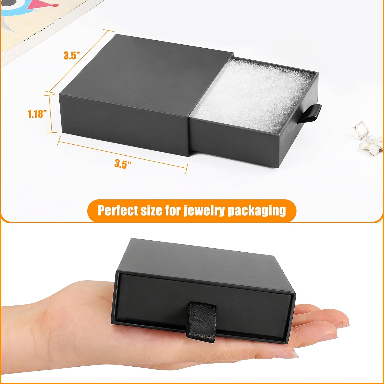 Jewelry Boxes, 5 Pack 3.5×3.5x1.18 Inch Small Jewelry Gift Box Bulk, Cardboard Jewelry Gift Necklace Ring Earring Boxes (black)