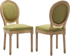French Country Dining Chairs Set of 2,Farmhouse Upholstered Dining Room Chairs with Round Back and Solid Leg,Fabric Kitchen Side Chairs for Kitchen/Bedroom/Dining Room,Green