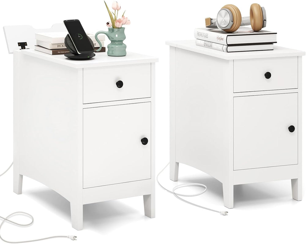 Giantex Night Stand Set 2 with Charging Station, Flip Top End Side Table w/US...