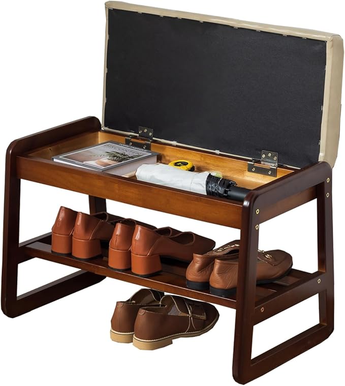 latifolia Solid Wood Bench, Entryway Shoe Bench with Cushion, Flip-Open Stora...
