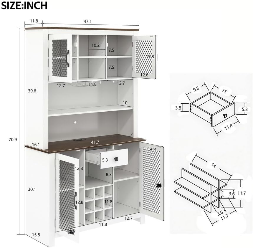 SOFTSEA Kitchen Pantry Cabinet with Built-in Power & USB Outlets, Kitchen...