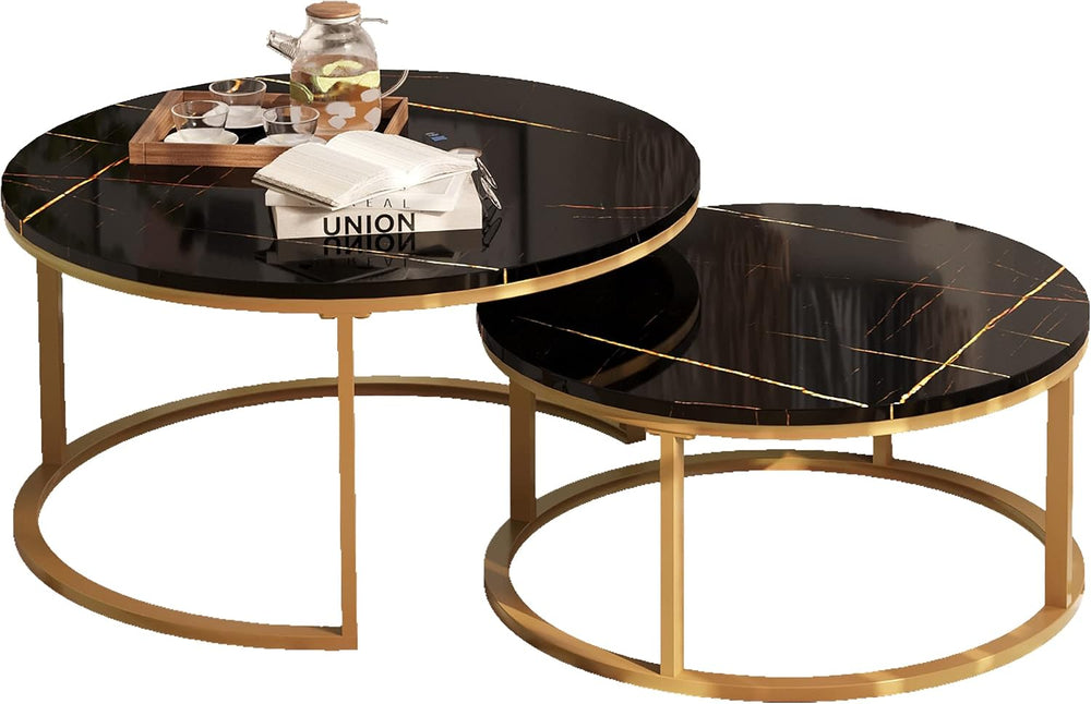 WiberWi Round Coffee Table Nesting Tables Set of 2, Large: Ø 34.0", Smal...