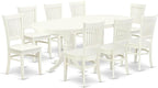East West Furniture VAVA9-LWH-W 9 Piece Dining Room Table Set Includes an Oval Kitchen Table with Butterfly Leaf and 8 Dining Chairs, 40x76 Inch, Linen White