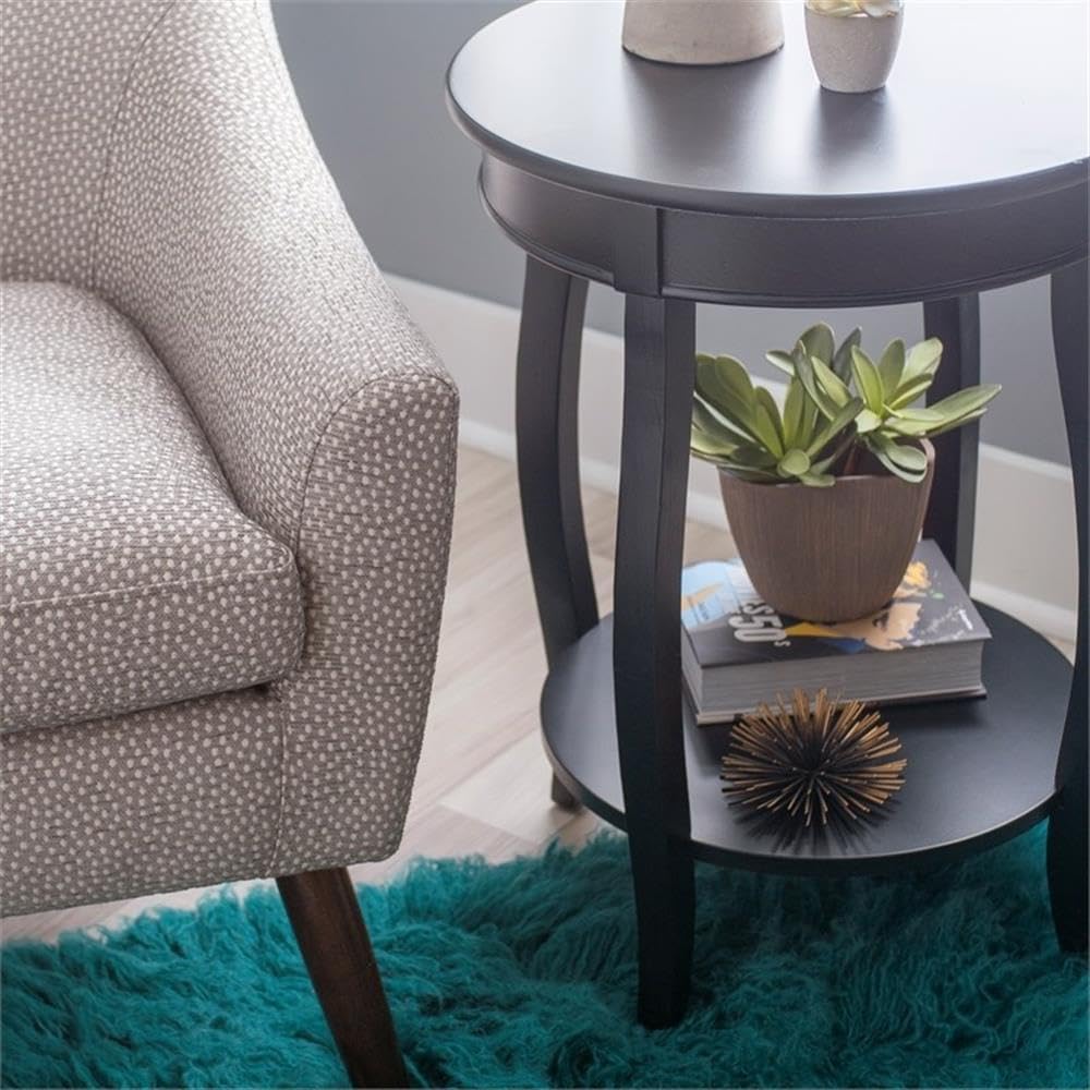 BOWERY HILL Round Wood End Table with Shelf, 18.5 x 24 in, Black Finish, MDF ...