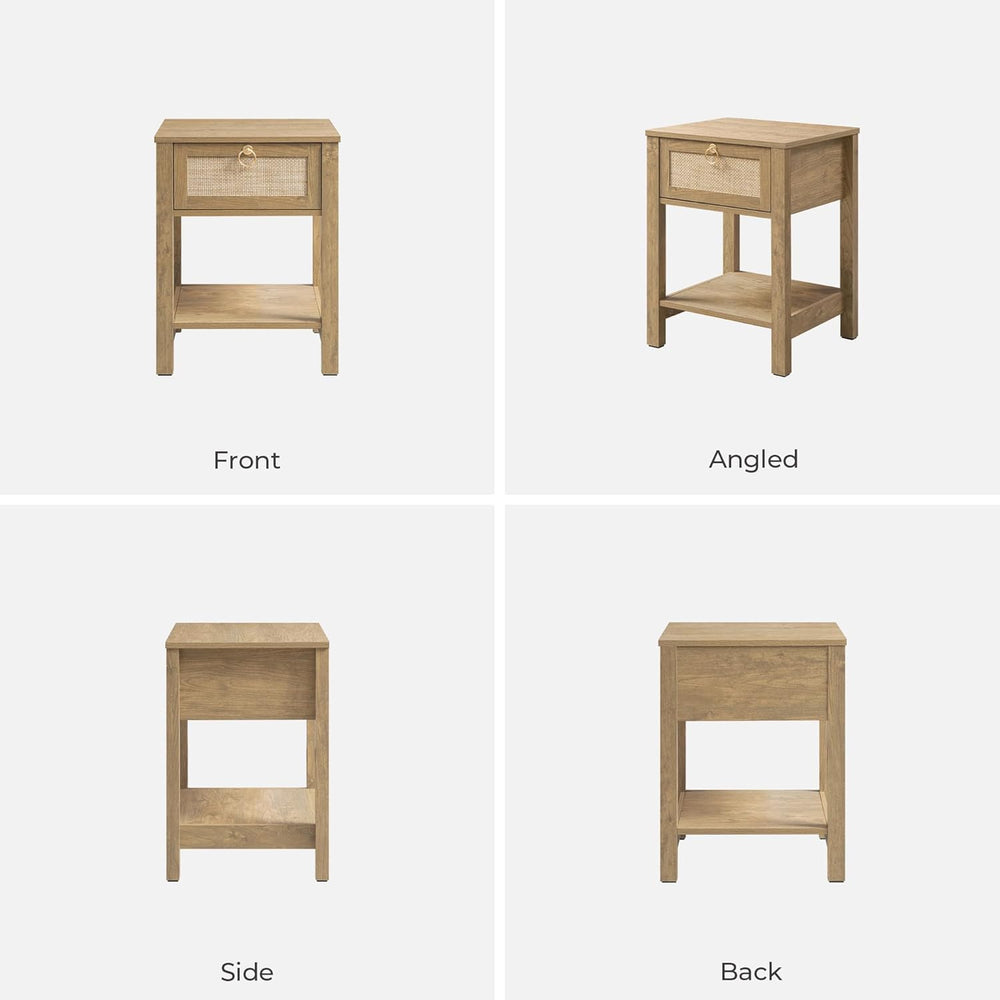 SICOTAS Rattan Nightstand Set of 2 with Storage Shelf, Boho Bedside Tables