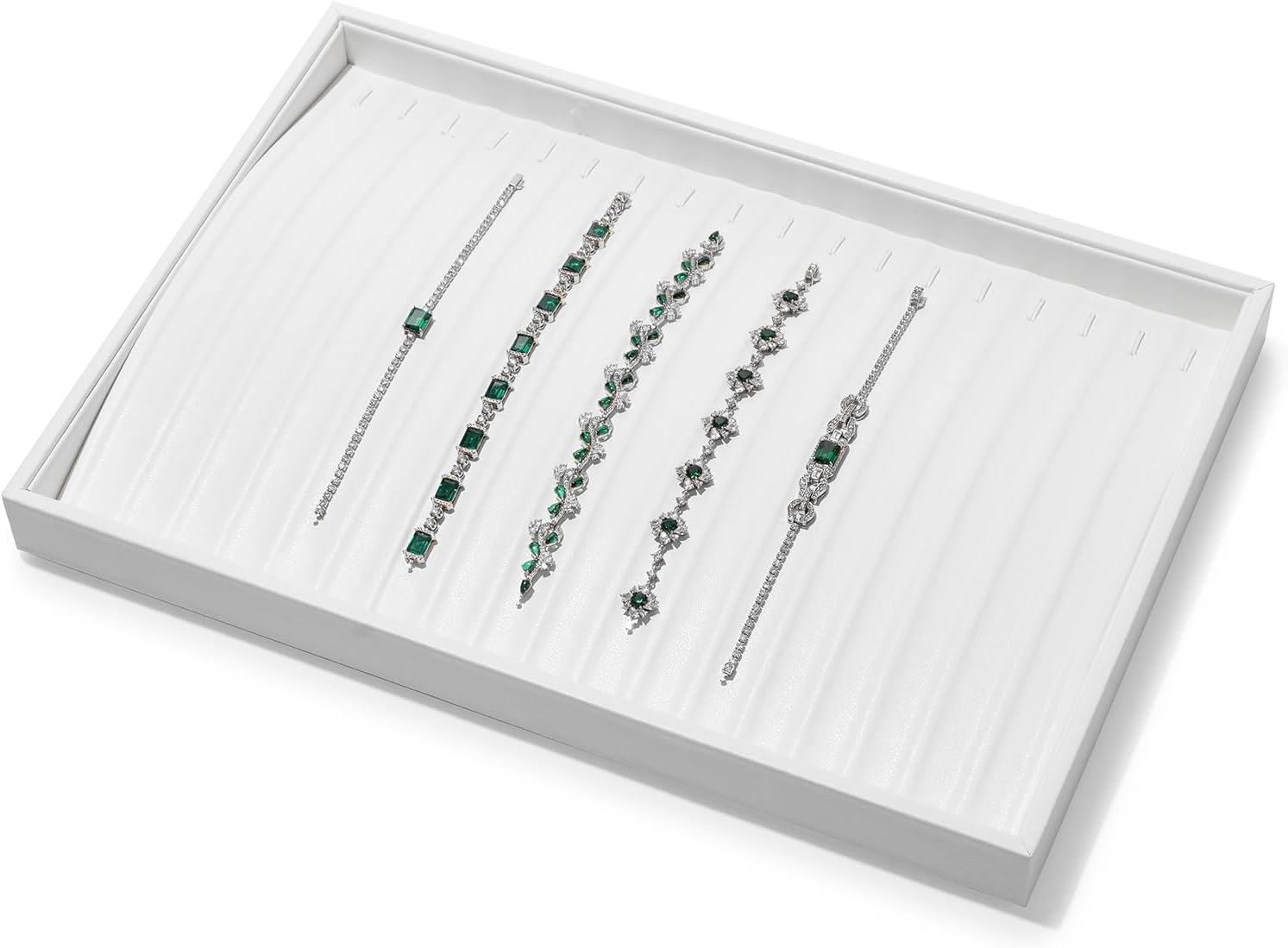 White PU Leather Jewelry Display Tray for Long Chain Pendant Necklace Organizer Display Showcase Jewelry Storage Tray