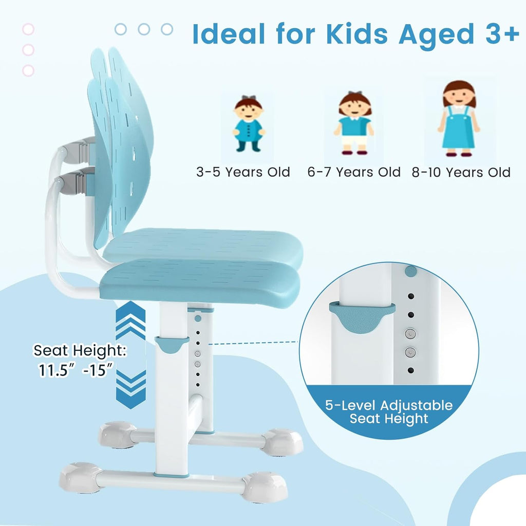 HONEY JOY Kids Desk Chair, Children Study Chair with Adjustable Height/Foot Pads, Adaptive Double Backrest, Kids Computer Chair for Teens Girls Boys, Home, School, Office (Blue)