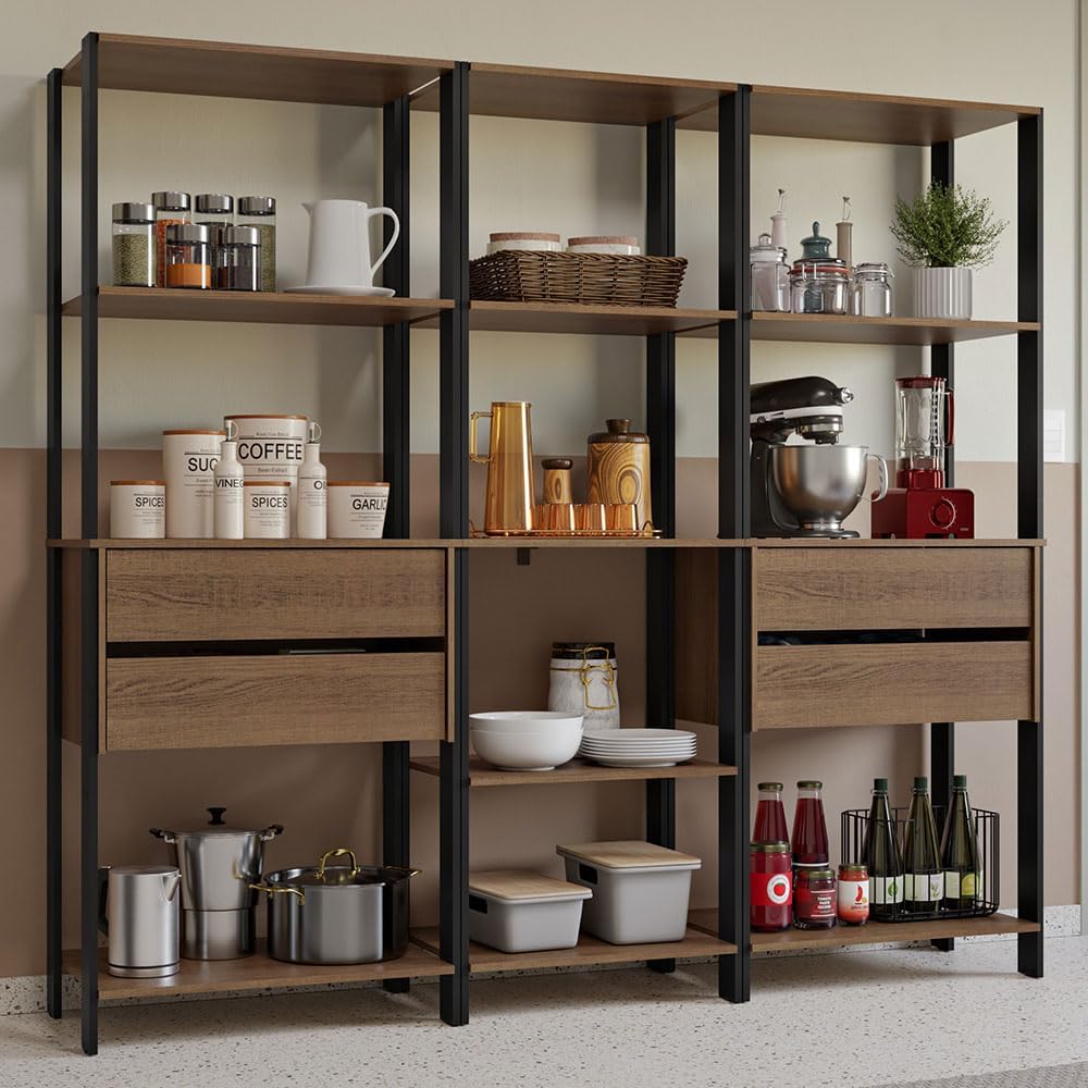 Madesa Kitchen Pantry Storage Rack with 4 Drawers and Open Shelves 78" L...