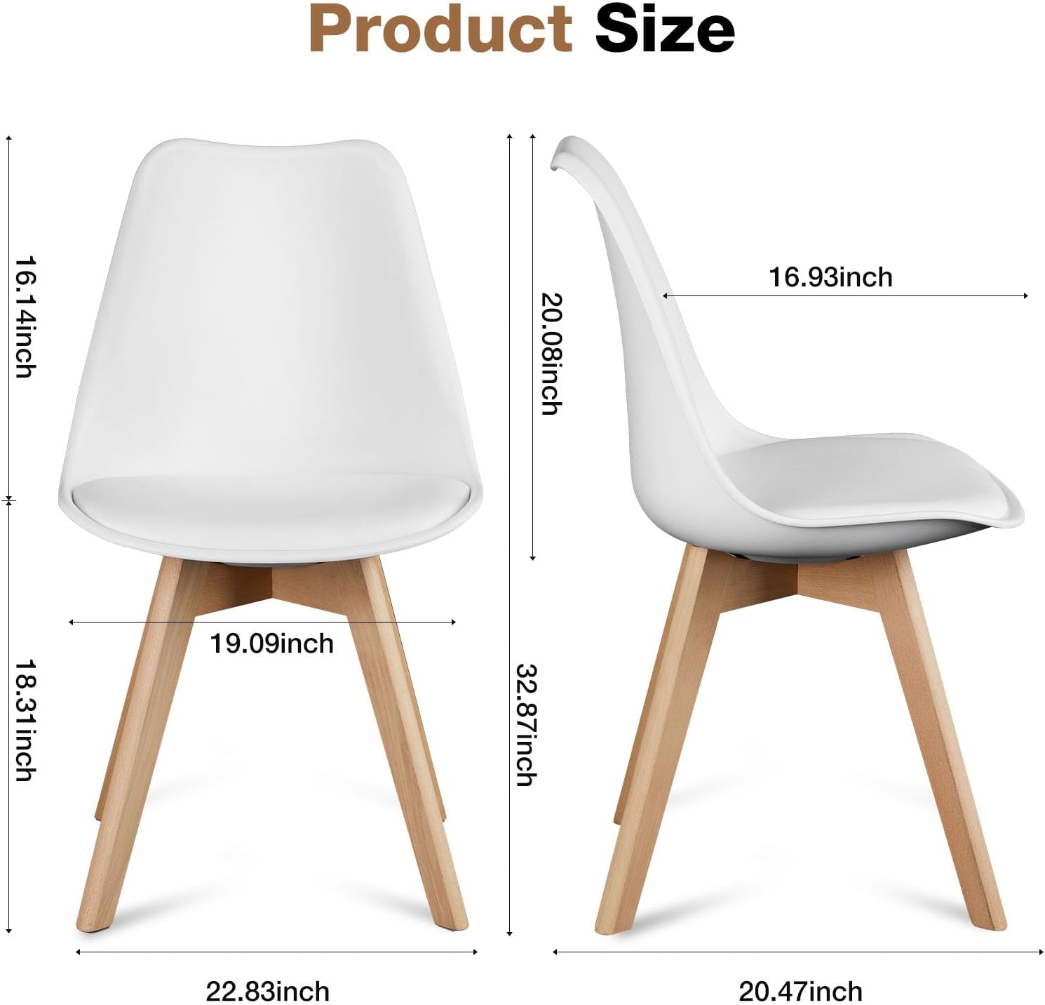 OLIXIS Dining Chairs Set of 4, Mid Century Modern Accent Chairs with Curved Backrest and Wood Legs, PU Leather Upholstered Kitchen Side Chair for Living Room, Bedroom, Outdoor Patio, White