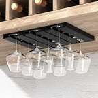 No-Drill Wine Glass Holder, Under-Cabinet Hanging Rack for Wine Glasses, Space-Saving Storage Organizer (Black)
