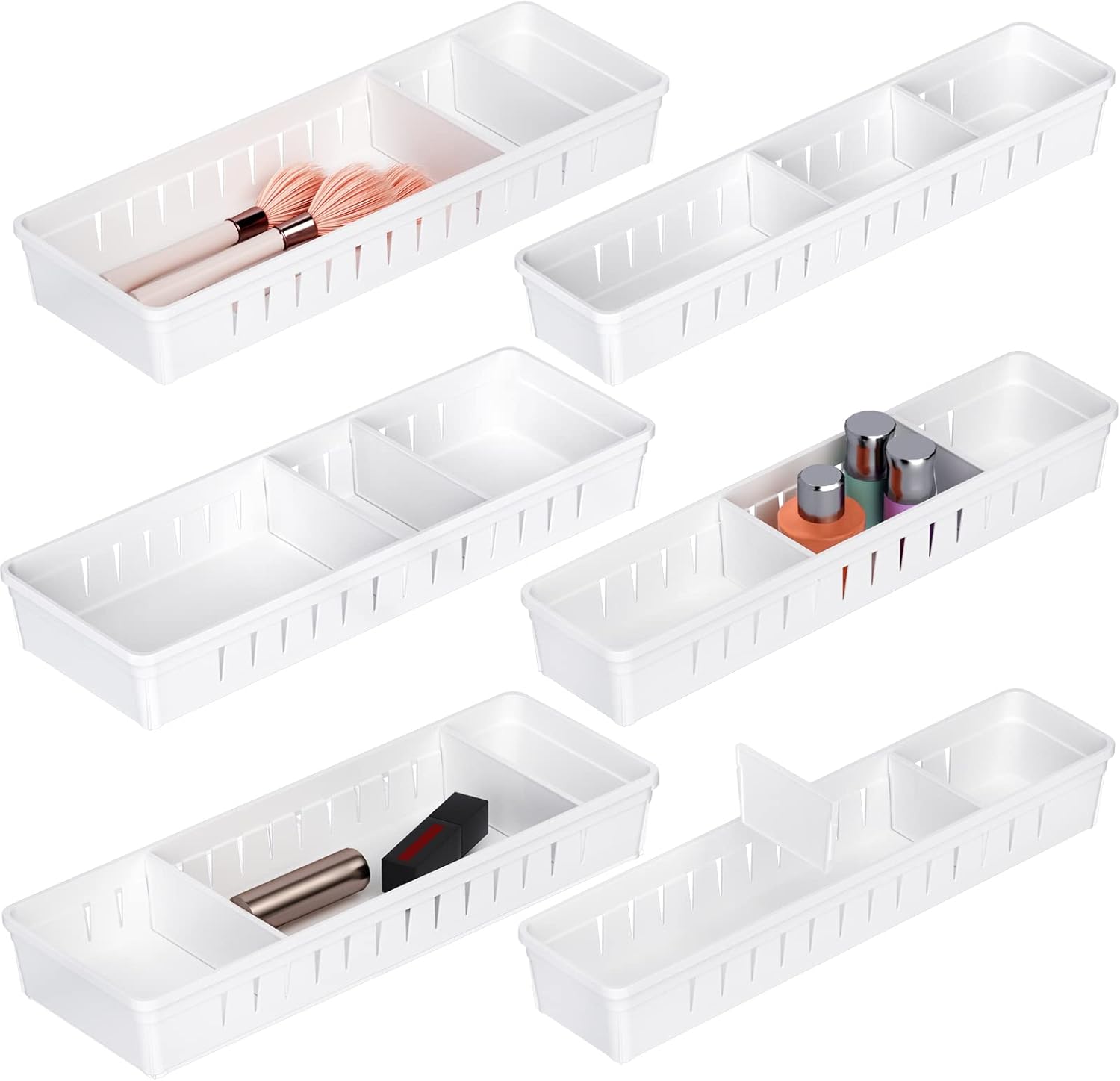 6 PCS Desk Drawer Organizer, Bathroom Drawer Organizer Trays with Dividers Adjustable, Makeup Organizer Bins for Vanity Clothes Junk Kitchen Utensil
