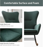 Phoenix Home Rocking Chair Nursery Velvet Upholstered Glider Rocker Rocking Accent Chair Padded Seat with High Backrest Armchair Comfy Side Chair for Living Room Bedroom Offices, Green