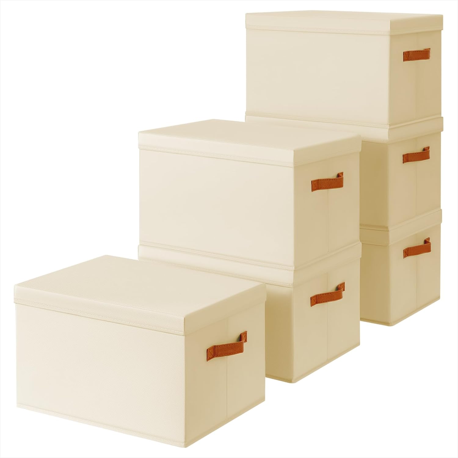 Storage Bins with Lids - Large Fabric Closet Bins with Lid, 6 Pack Clothes Organizers and Storage, Collapsible Stackable Cube Basket for Home, Office, Dorm, Beige