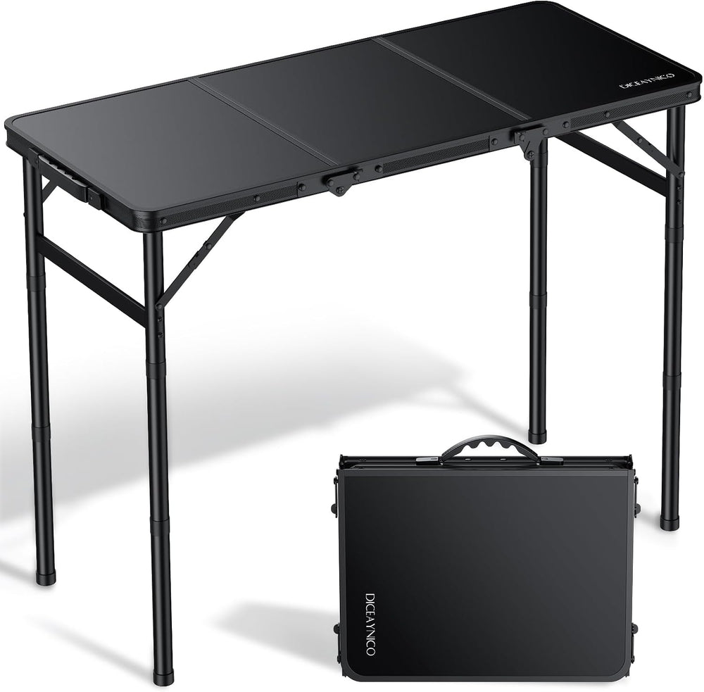 Folding Camping Table, 34.2"x15.7" 3 Adjustable Height Max 27.5&quo...