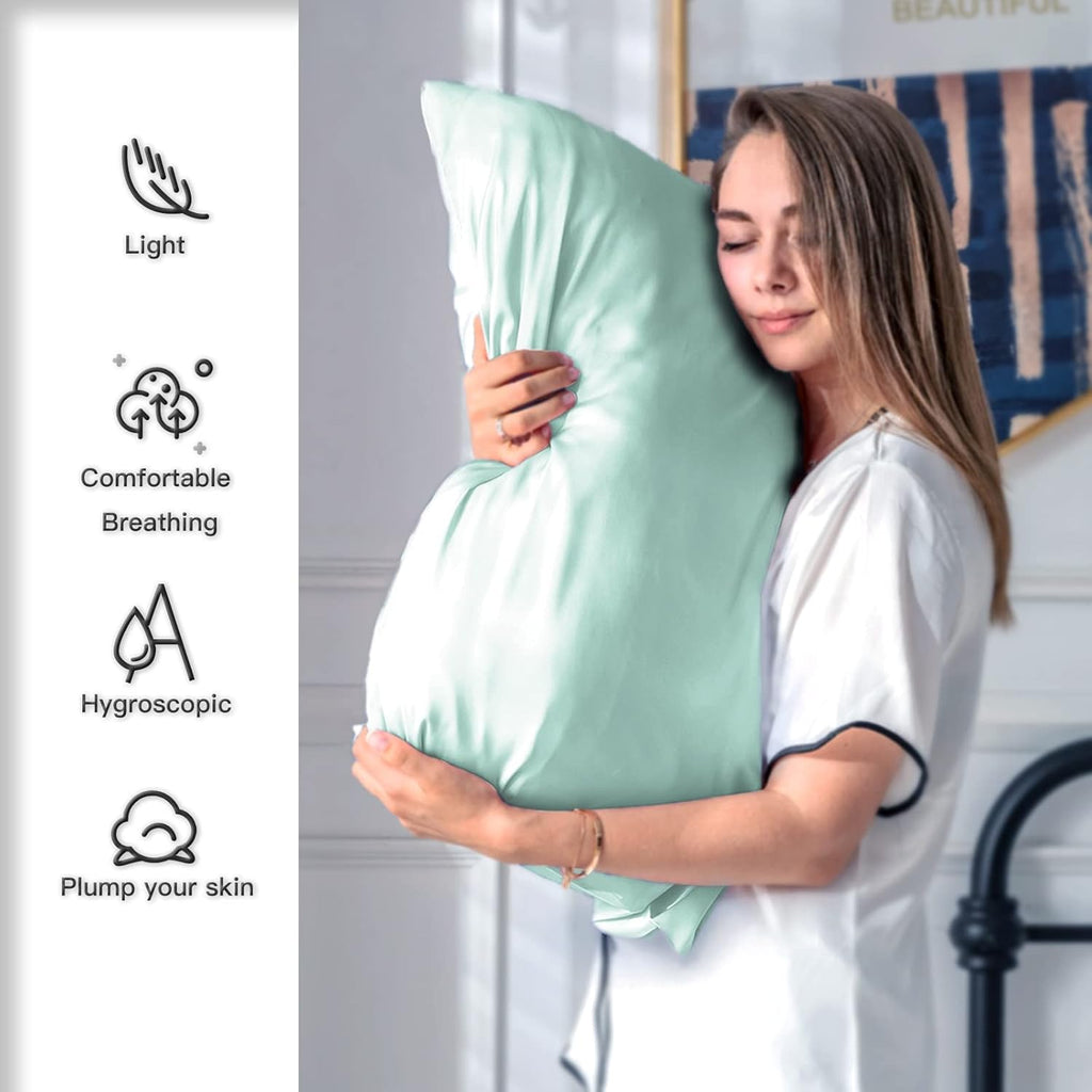 SUATIEN Mulberry Silk Pillow Cases Standard Size Silk Pillowcase for Hair and Skin with Zipper Soft Breathable Smooth Cooling Silk Pillow Case for Sleeping,Gifts for Women (Sage Green,20"X 26",1Pcs)