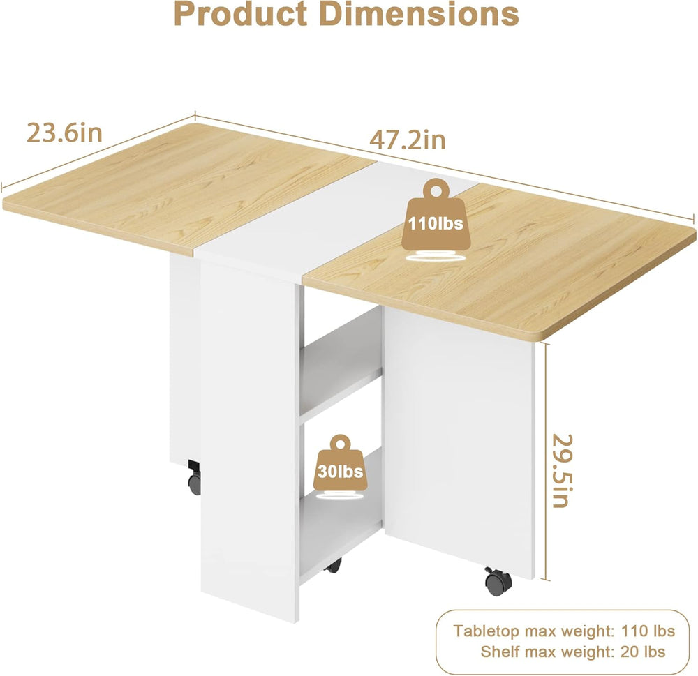 GAOMON Folding Dining Table Drop Leaf, Extendable Kitchen Table for 4 with 2-...