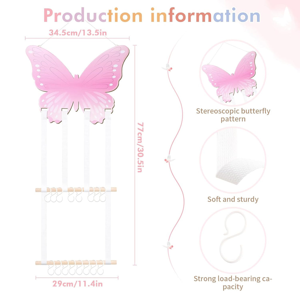 POVETIRE Headband Holder Bow Holder for Girls Hair Bows,Butterfly Hair Accessories Organizer Storage Wall Hanging Display for Nursery Toddler Girls Room