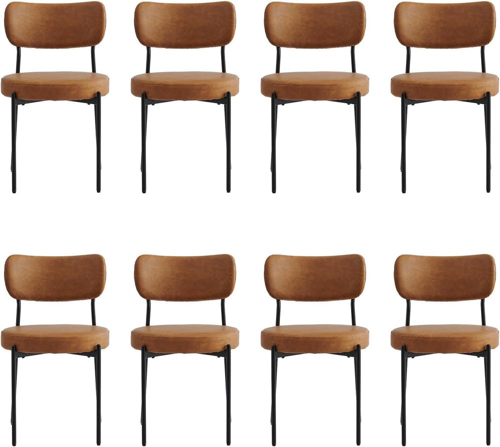 Brown Dining Chairs Set of 8 with Curved Back, Leather Dining Chairs with PU ...