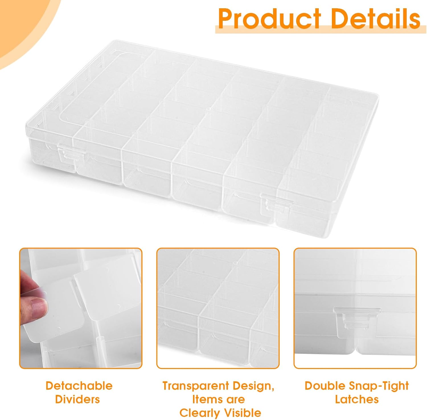 Piping Tip Organizer Box, 36 Grids Storage Container with Adjustable Dividers, Made with Clear Plastics, Compartment Container for Cake Decorating Tools, Baking Tools, Jewelry, Beads and Small Crafts