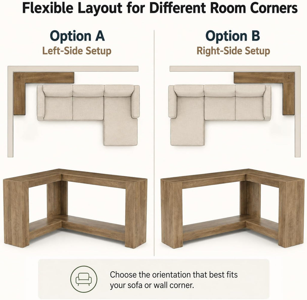 Tribesigns L-Shaped Console Table, 63" Sofa Table Behind Couch with 2-Tier Storage Shelves, Narrow Entryway Table, Couch Table for Living Room, Hallway, Foyer, Bedroom, Brown