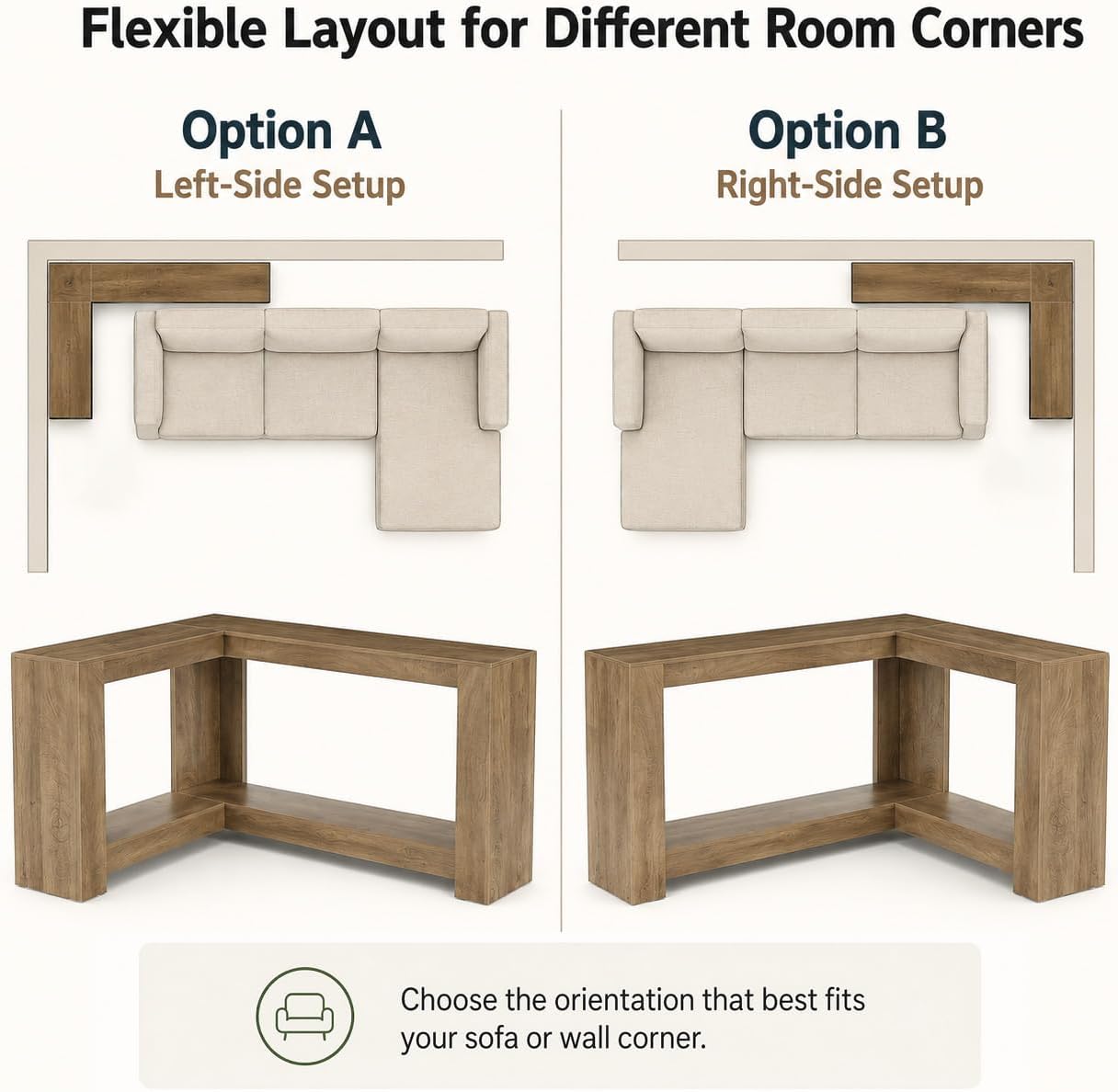 Tribesigns L-Shaped Console Table, 63" Sofa Table Behind Couch with 2-Tier Storage Shelves, Narrow Entryway Table, Couch Table for Living Room, Hallway, Foyer, Bedroom, Brown