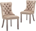Velvet Dining Chairs Set of 2,Upholstered Dining Chairs with Ring Pull Trim and Button Back,Modern Seating for Kitchen, Bedroom & Living Room(Khaki)