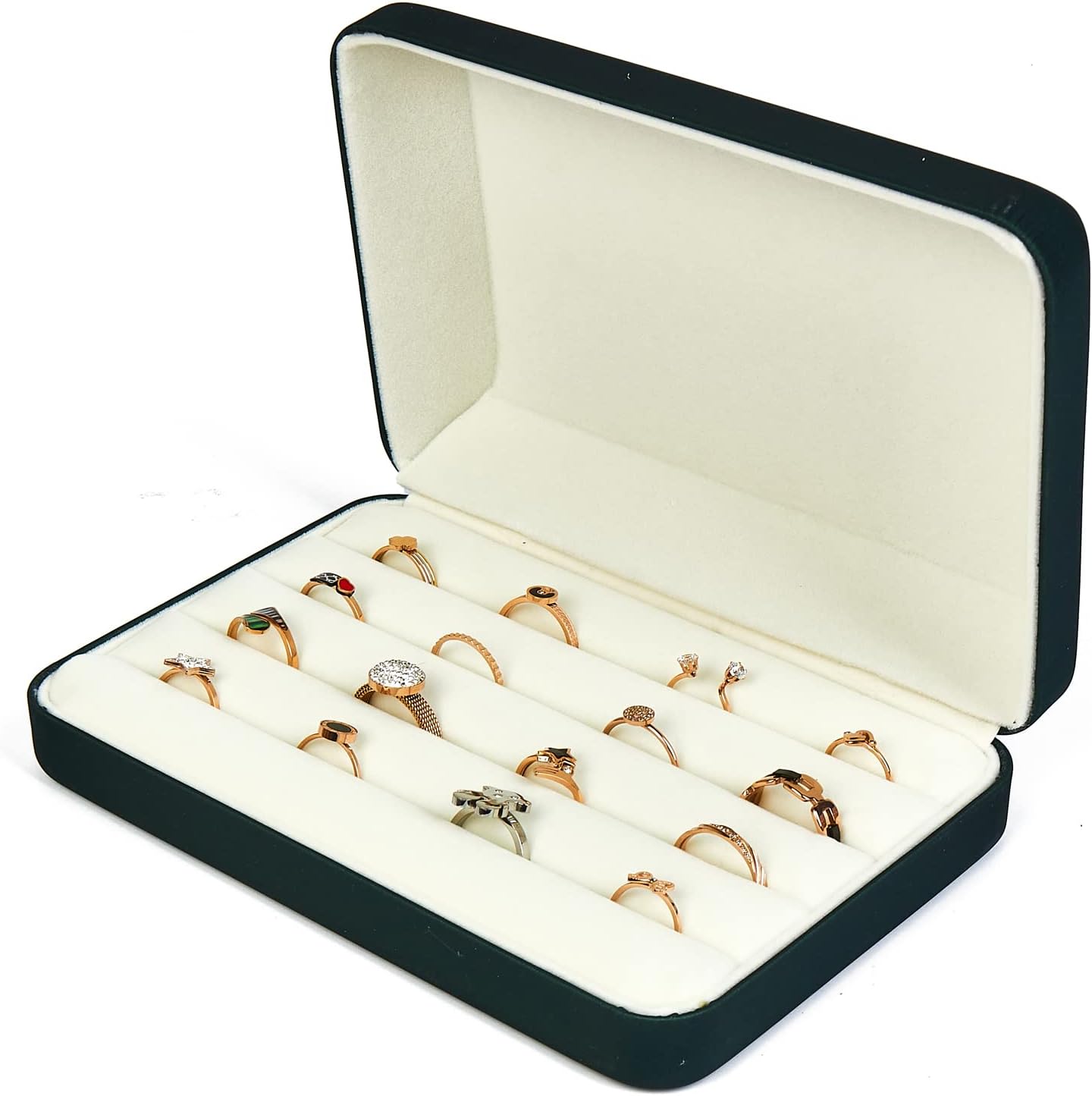 Jewelry Ring organizer Box, Portable Small Storage Display Case, Fashion Ring Tray Holder Showcase, Ring Boxes for Multiple Rings Fits for Travel or Home Organizers (green)