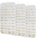 3PCS Hanging Jewelry Organizer with 80 Pocket Double-Sided Jewelry Holder Storage Wall Door Closet Accessories Organizer for Earrings, Necklaces, Rings (White)