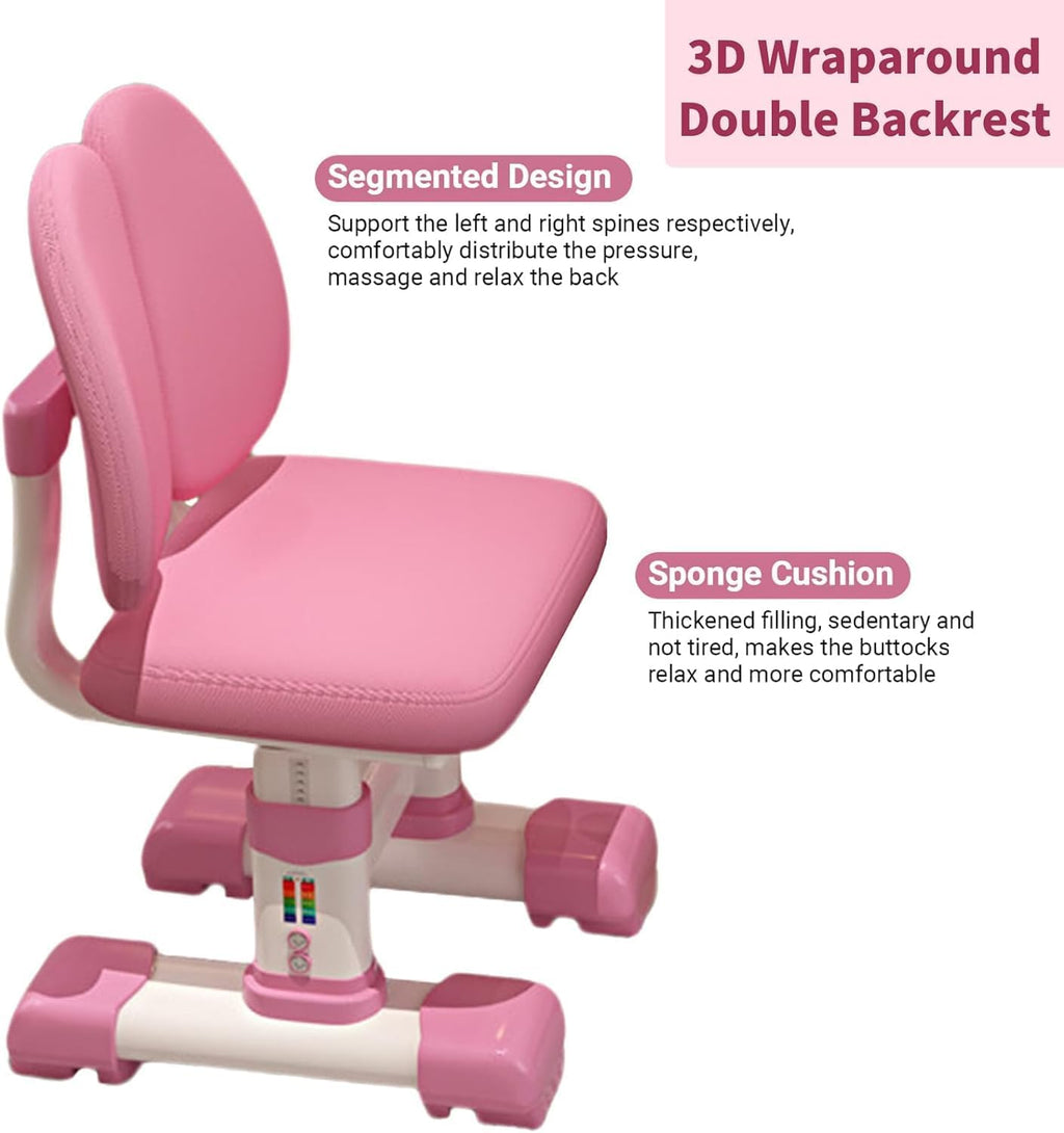 Kids Adjustable Height Desk and Chair Set with Drawer and Storage, Kids Table and Chairs School Study Desk for Kids Pink