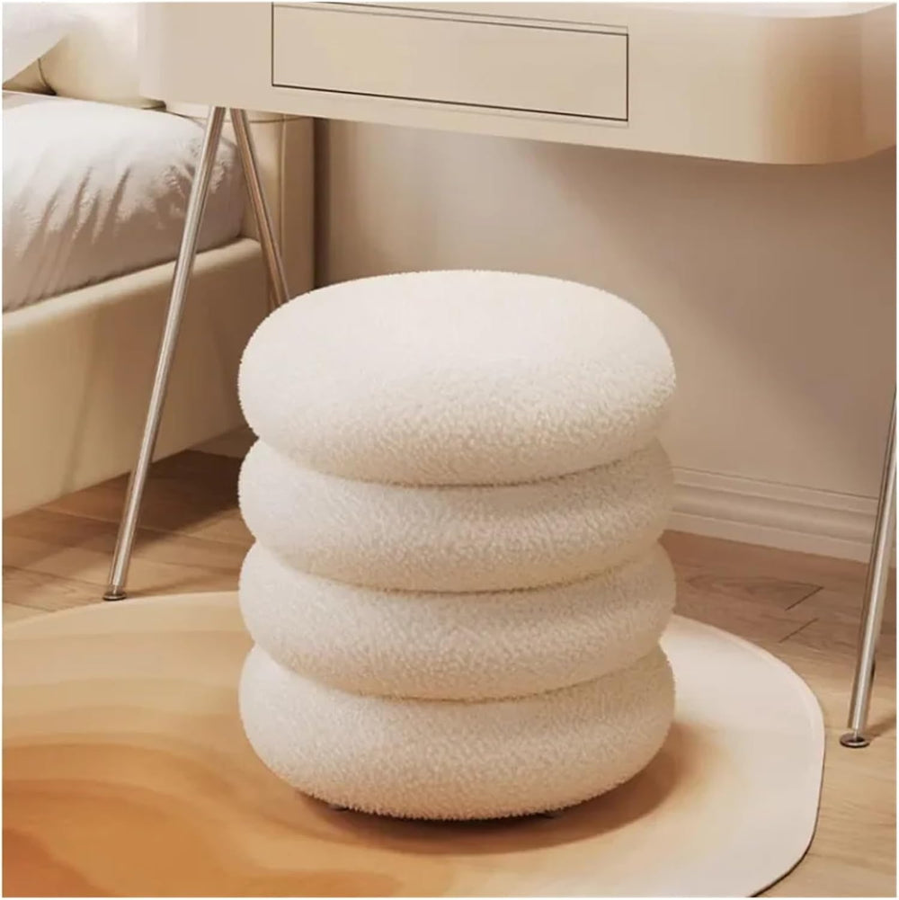 Soft Lamb Wool Ottoman Cream Vanity Stool for Girls' Makeup Bedroom Chair...