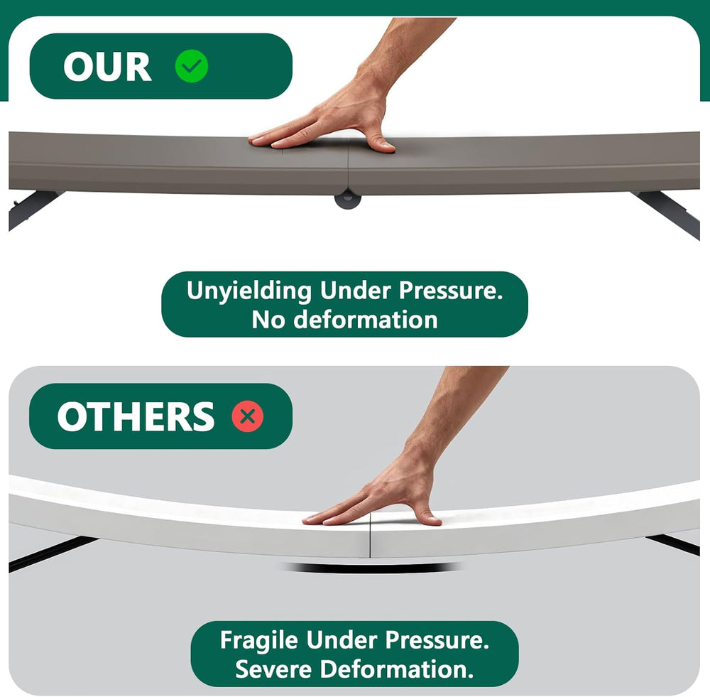 Folding Table 4ft - Heavy Duty Fold-in-Half Plastic Table with Adjustable Hei...