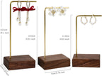GemeShou 3pcs walnut wooden dangle earring stand holder, hoop earring displays for selling jewelry, mini brass hanger【Walnut Stand set-3pcs】