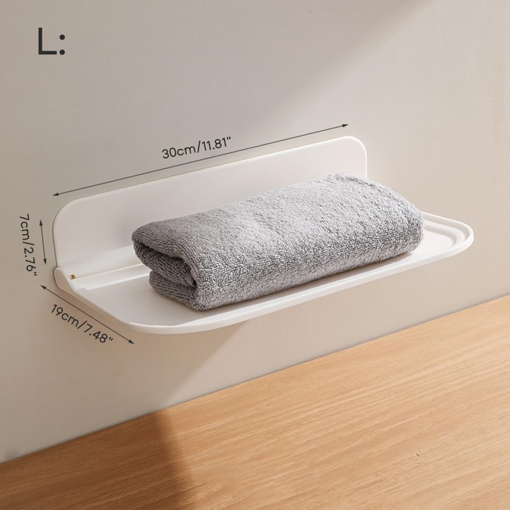 Wall Mounted Small Floating Shelf, Foldable Adhesive Plastics Floating Shelf, Stick On Wall for Bathroom Kitchen, Wall Mounted RV-Shelves, Bedside Extra Storage (L)