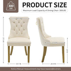 Velvet Dining Chairs Set of 4, High-end Tufted Upholstered Dining Chair with Back Ring Pull, Nailhead Trim and Golden Solid Wood Legs, Modern Dining Room Chairs for Dining Room, Cream