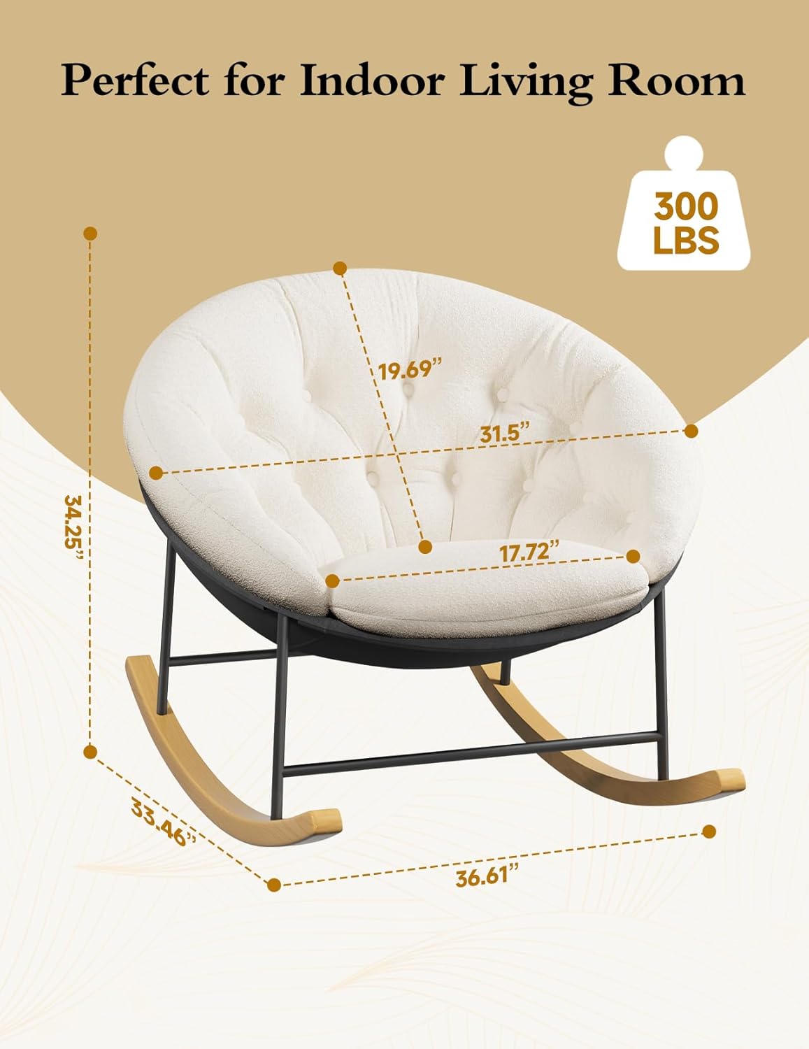 Kidirect Wide Rocking Chair Nursery, Comfy Saucer Nursery Rocking Chairs with Removable Cushion, Indoor Papasan Nursing Chair for Breastfeeding, Mecedora Para Adultos for Living Room & Bedroom (Cream) | Comfy Saucer, Removable Cushion, Indoor Papasan