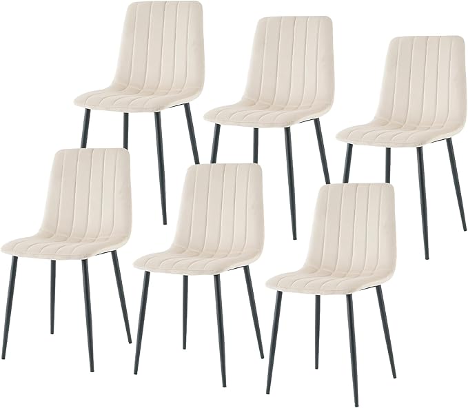 Dining Chairs Set of 6, Modern Kitchen Dining Room Chairs, Ergonomic Velvet Dining Chair Upholstered Cushion Seat and Sturdy Metal Legs(Beige)