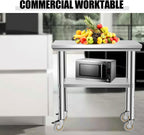 Stainless Steel Table for Prep & Work 30 x 12 Inches with Caster Wheels, NSF Commercial Heavy Duty Table with Undershelf and Galvanized Legs for Garage Restaurant Home and Hotel